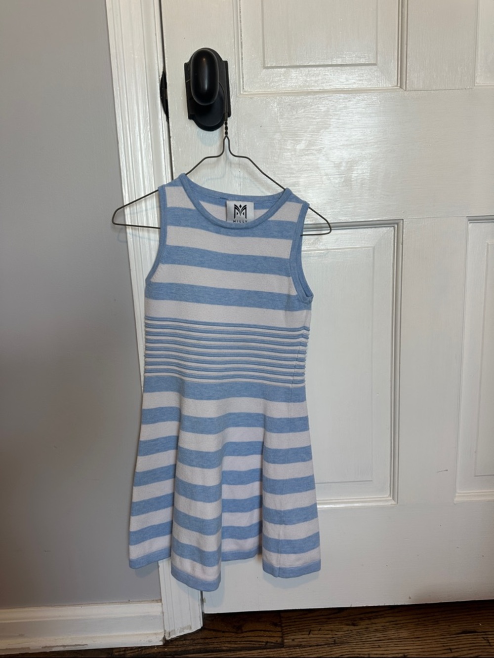 Milly Minis Light Blue & White Striped Knit Tank Dress